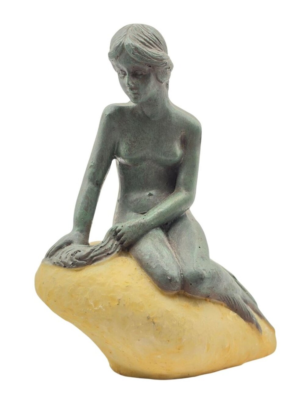 Vintage Mermaid Figurine Faux Bronze Resin Statue Manniche 4.25"